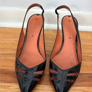 Via Spiga Black Patent Leather Slingback Heels